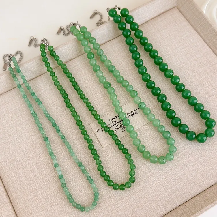 Collier Vintage de Style Chinois en Perles de Pierre Naturelle Vert Jade pour Femmes Choker Élégant Bijoux Collier Avec Chaîne d'Extension