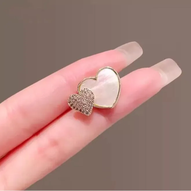 Luxueuse Broche en Forme de Cœur en Alliage Avec Nacre et Strass Broche de Revers Anti-exposition pour Vêtements Femme