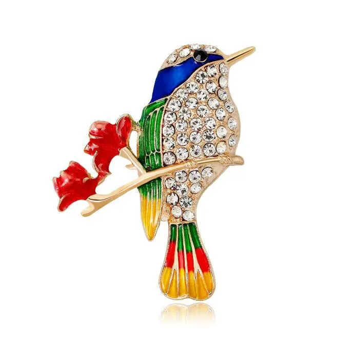 Broche Colibri pour Femmes Épingle Oiseau en Émail Coloré Alliage Strass Étincelant Broche Animale Accessoire de Mode pour Costume Bijoux Cadeau
