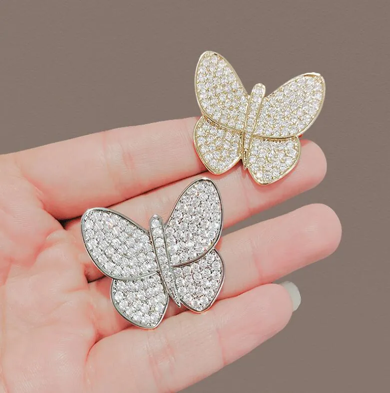 Vintage Alloy Butterfly Brooch Pins For Women Pave Rhinestone Animal Breastpin Gold Silver Delicate Suit Dress Accessory Jewelry