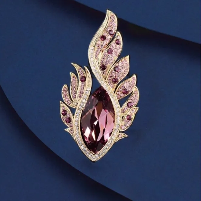 Broche en Alliage de Luxe Ailes d'Ange Œil en Cristal Marquise pour Femme Élégante Broche Plume en Strass Accessoire de Bijouterie
