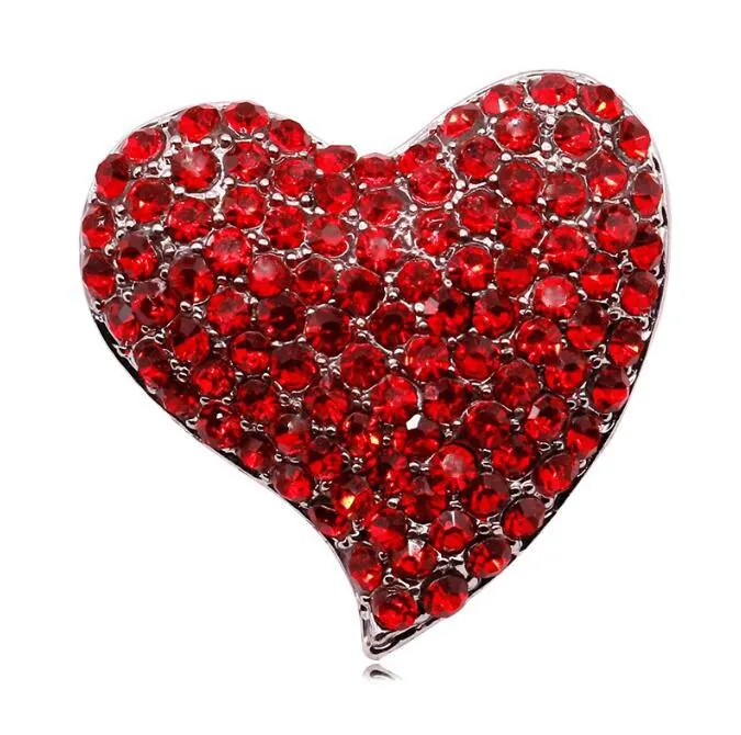 Broche Élégante en Alliage en Forme de Cœur pour Femmes Avec Strass Rouges Incrustés Accessoire Bijou pour Mariage Banquet