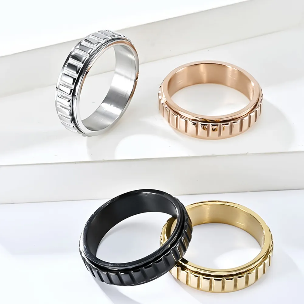 Bague Spinner en Acier Inoxydable Minimaliste Motif Engrenage Rotatif Soulagement du Stress Bijoux pour Hommes Femmes Accessoire Quotidien