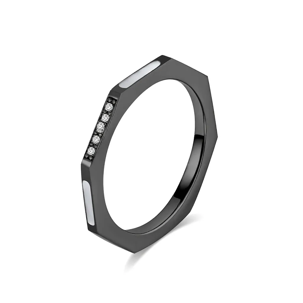 Bague Géométrique Octogonale Hexagonale En Acier Inoxydable Pour Femme Avec Incrustation De Nacre Et Strass Bijoux Minimalistes Cadeau