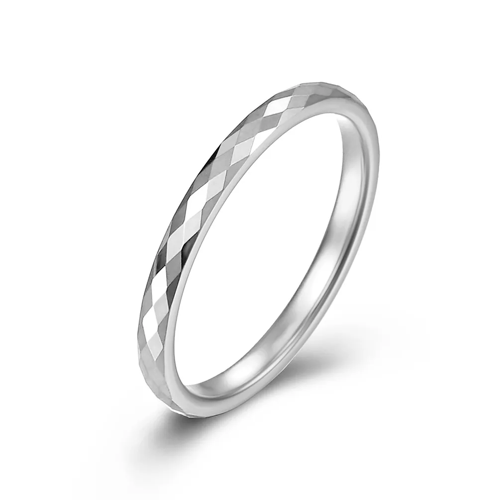 Minimalist Tungsten Steel Faceted Ring For Men Women Geometric Diamond Cut Polished Band Ring Trendy Unisex Jewelry