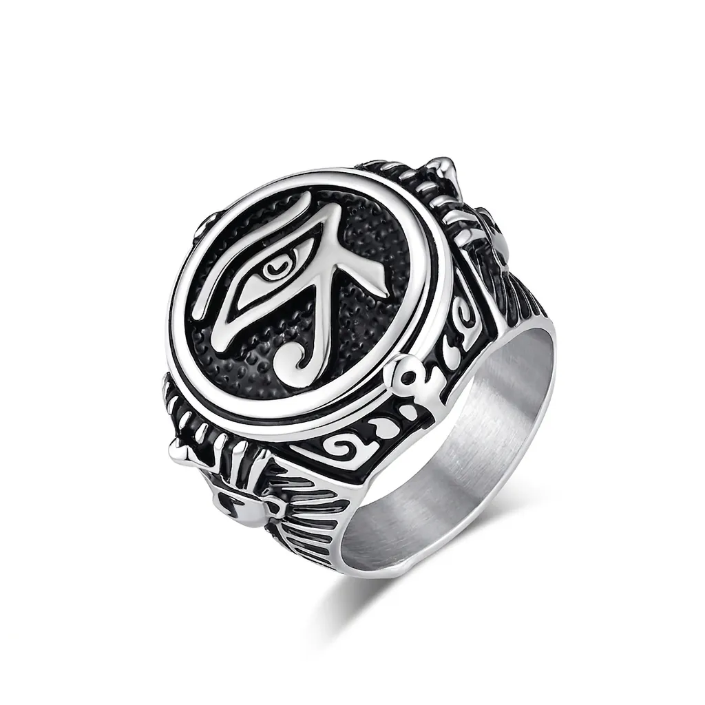 Vintage Ancient Egyptian Eye Of Horus Stainless Steel Ring For Men Women Retro Pharaoh Totem Polished Band Ring Jewelry Gift
