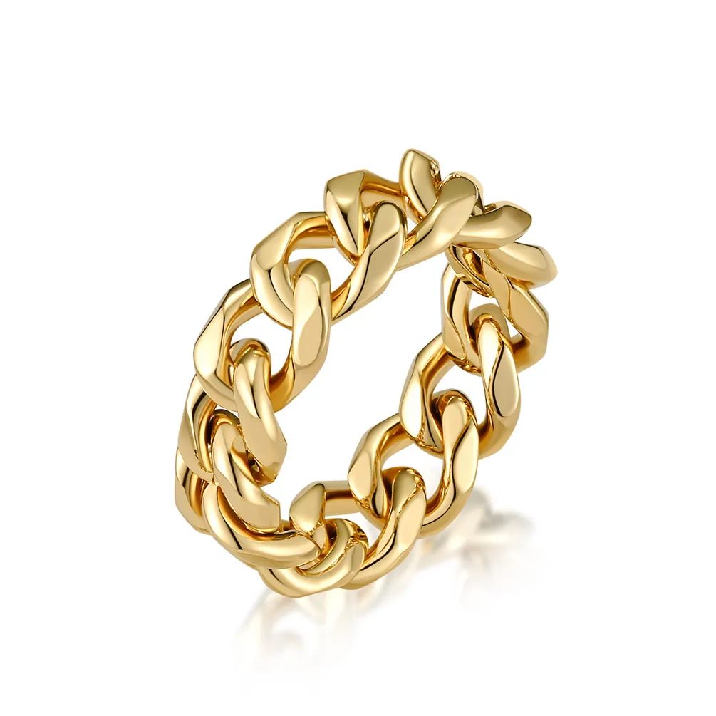Minimalist Stainless Steel Cuban Link Chain Ring For Men Women Polished High Gloss Fashion Jewelry Punk Finger Ring