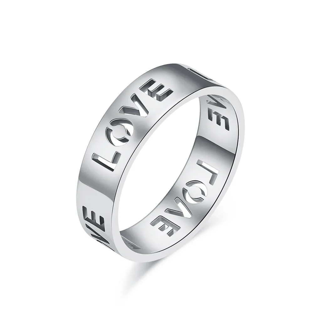 Minimalist Stainless Steel Hollow LOVE Letter Band Ring For Men Women Unisex Polished Fashion Jewelry Gift Accessories