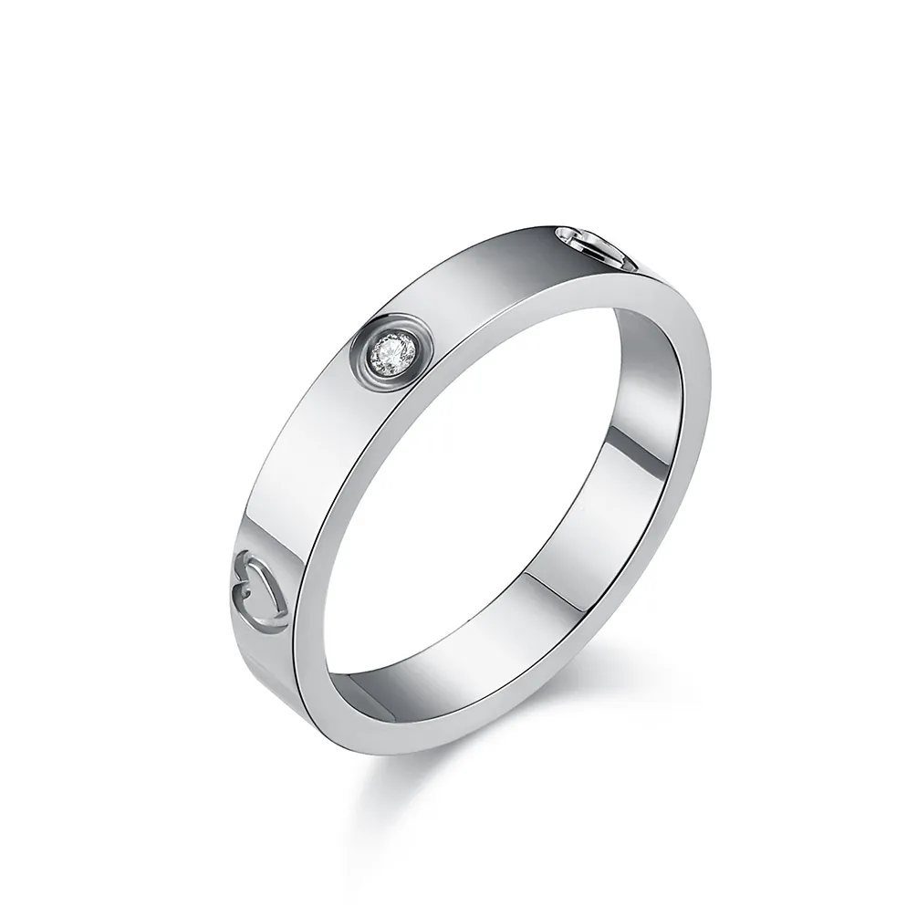 Stainless Steel Heart Ring Zirconia Inlaid 18K Gold Plated Luxury Polished Engagement Wedding Band Fashion Jewelry For Women