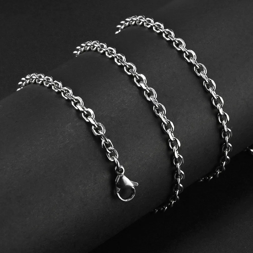 Polished Stainless Steel Cable Chain Necklace Unisex O-Shape Link Chain For Men Women Jewelry Chain Only (Without Pendant)