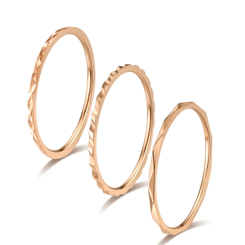 Ensemble de 3 Bagues Empilables en Acier Inoxydable Minimaliste pour Femmes Bagues de Doigt Polies à Ondes Géométriques Bijoux de Mode