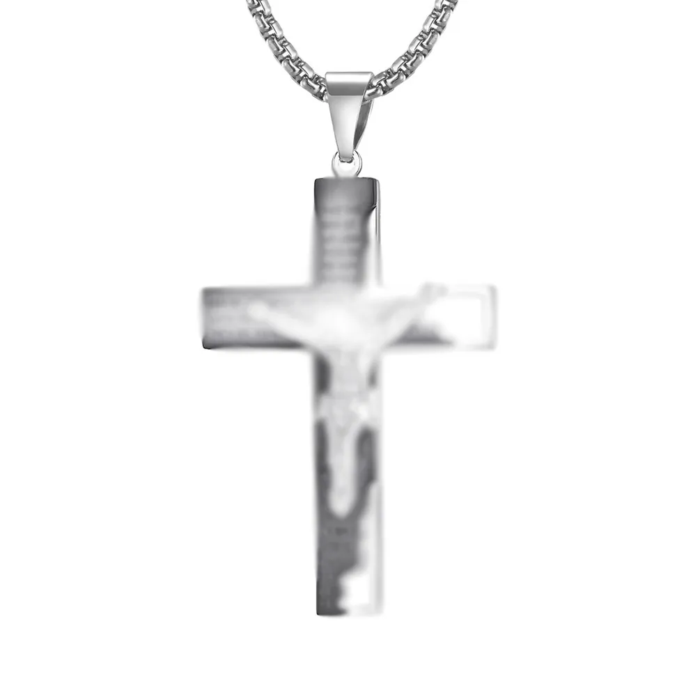 Hip Hop Stainless Steel Cross Pendant Necklace For Men Women Religious Jesus Crucifix Titanium Steel Chain Necklace Jewelry Gift