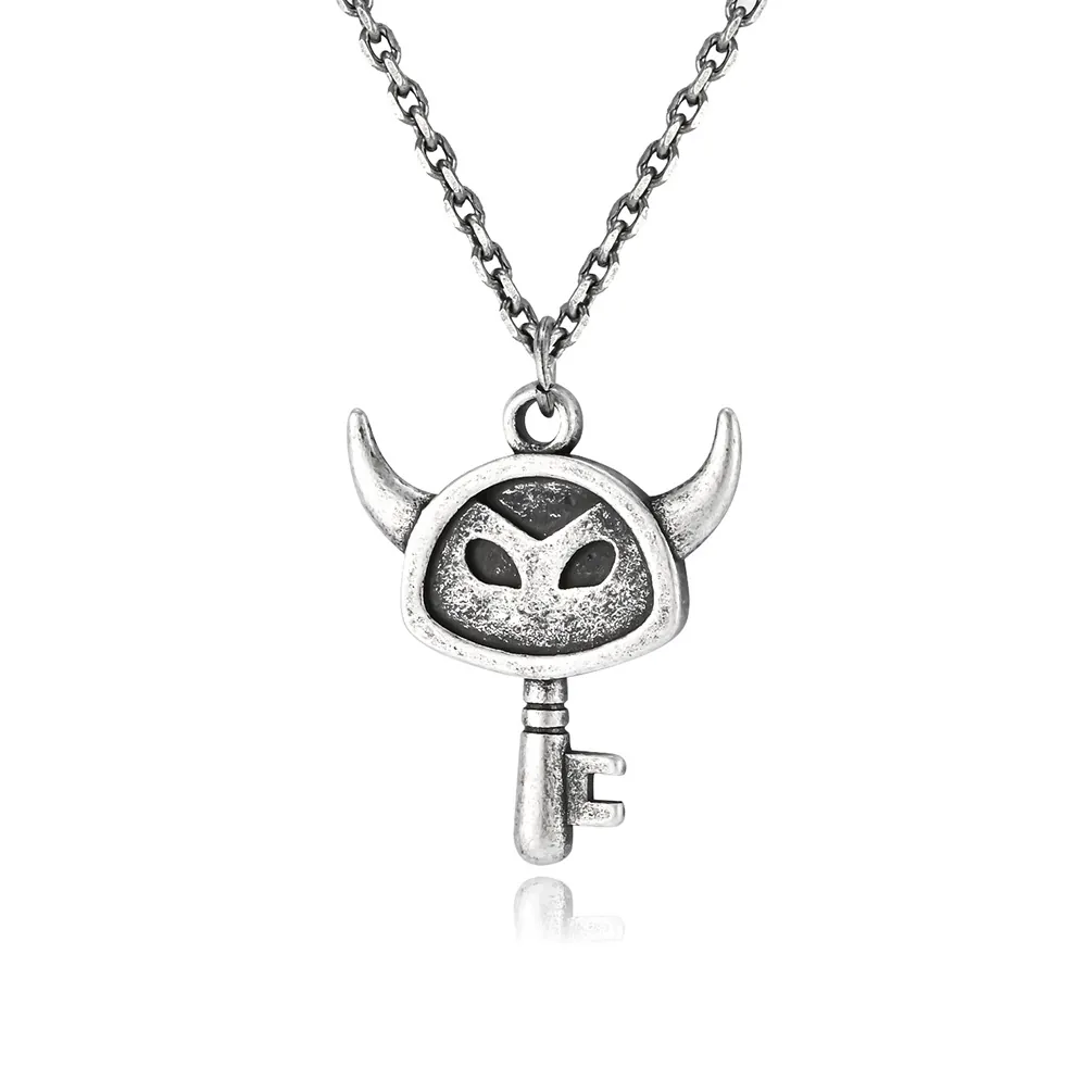 Vintage Stainless Steel Evil Eye Key Pendant Necklace For Men Women Gothic Devil Horn Mask Key Chain Punk Rock Jewelry