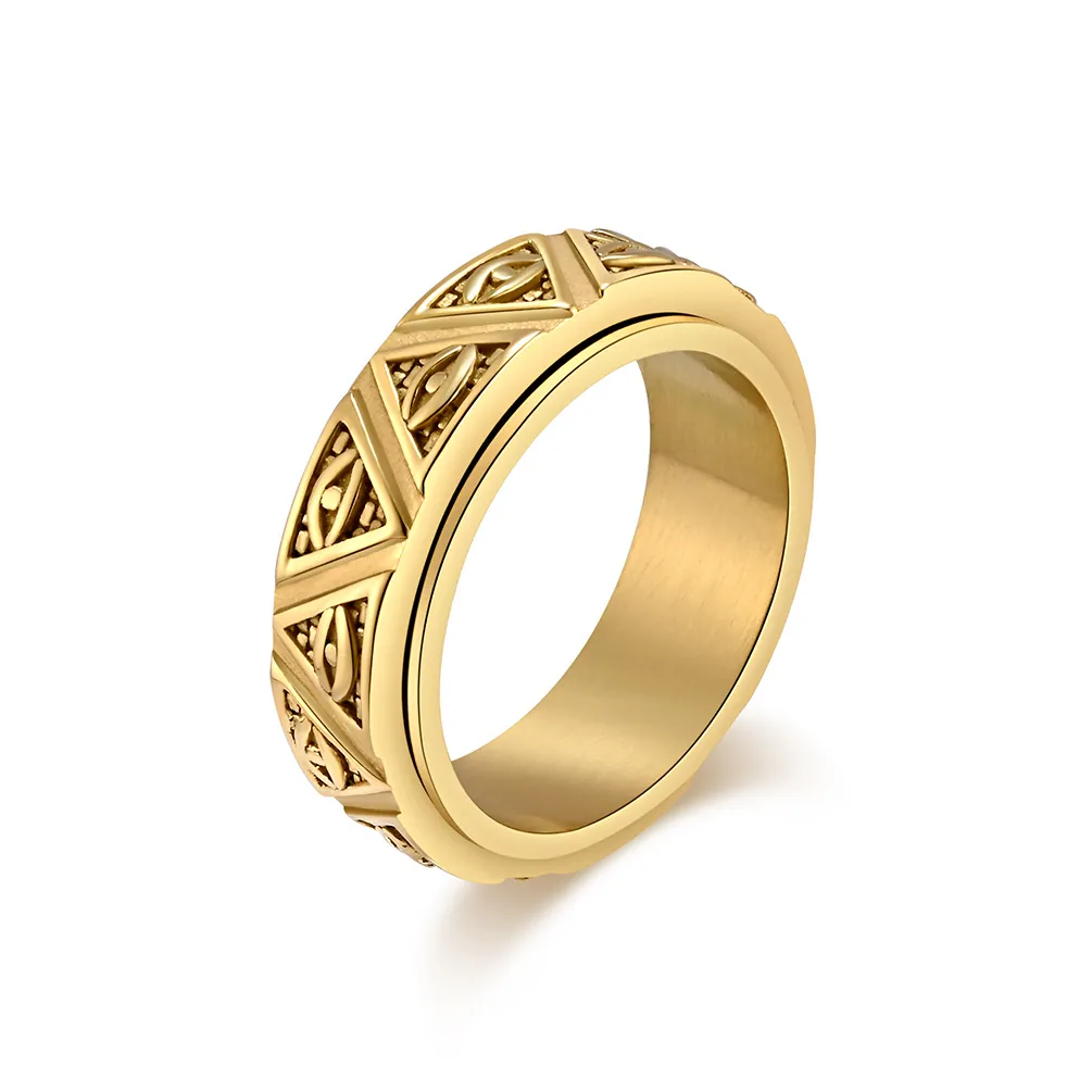 Vintage Egyptian Mythology Eye Of Horus Spinner Ring Stainless Steel Triangle Pyramid Anxiety Fidget Jewelry For Men