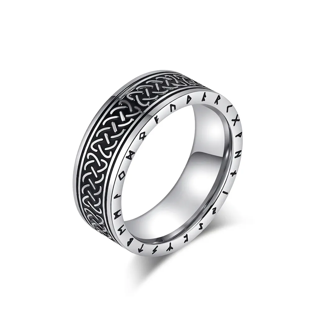 Vintage Nordic Viking Rune Celtic Knot Stainless Steel Ring For Men Retro Silver Gold Black Punk Jewelry Band Ring Gift