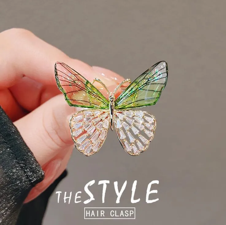 Elegante Schmetterling Brosche Nadel Für Damen Mit Strass Und Harz Gradienten Flügeln Mode Anzug Corsage Zubehör Schmuck