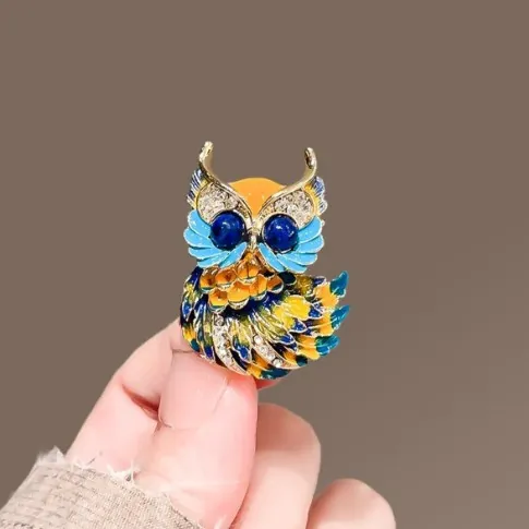 Broches Hibou en Émail Vintage pour Hommes Femmes Alliage de Zinc Strass Animal Épinglettes de Revers Oiseau Coloré Corsage Bijoux pour Costume Cadeau