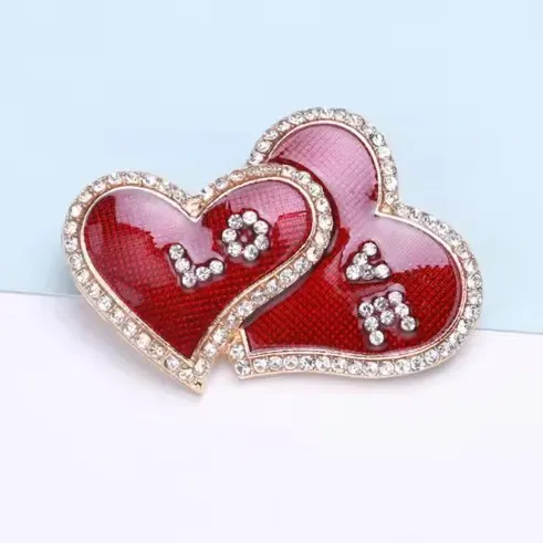 Alloy Rhinestone Double Heart LOVE Brooch Elegant Red Enamel Pin For Women Wedding Party Clothing Decoration Fashion Jewelry Gift