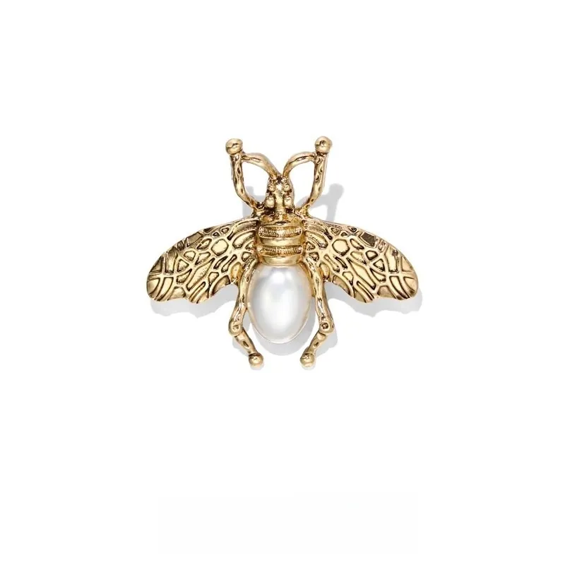 Broche Abeille Vintage En Alliage Doré Avec Grande Künstliche Perle D'imitation Blanche Ailes Sculptées Bijoux De Mode Pour Femmes
