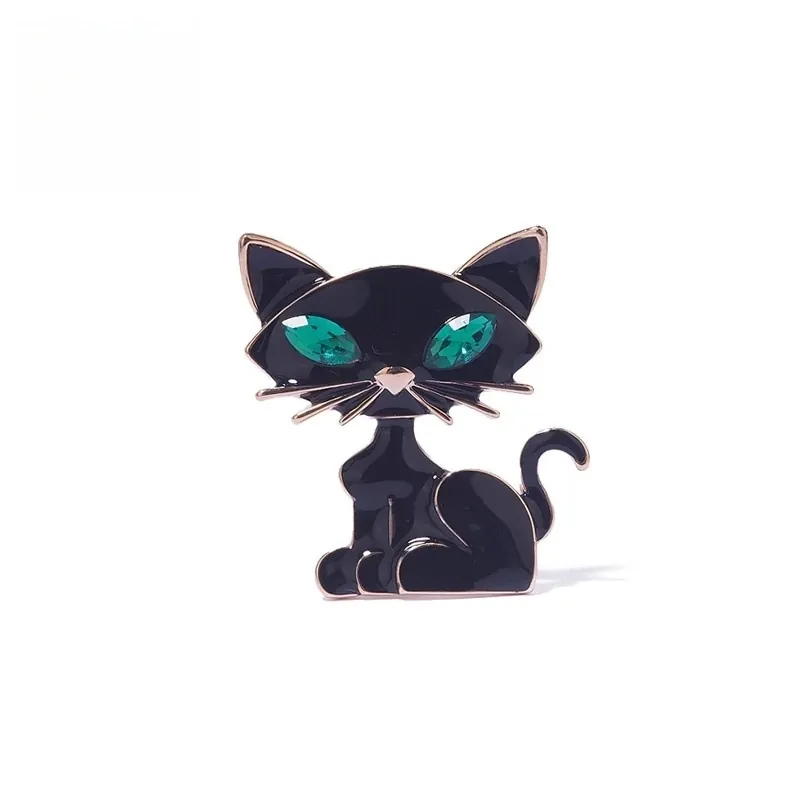 Simpatica Spilla a Forma di Gatto Seduto in Smalto Lega Con Occhi in Zirconia Verde Spilla Animale per Completo Donna Gioielli