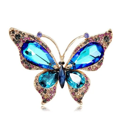 Vintage Luxury Rhinestone Butterfly Brooch For Women Zinc Alloy Crystal Insect Lapel Pin Fashion Jewelry Suit Accessories