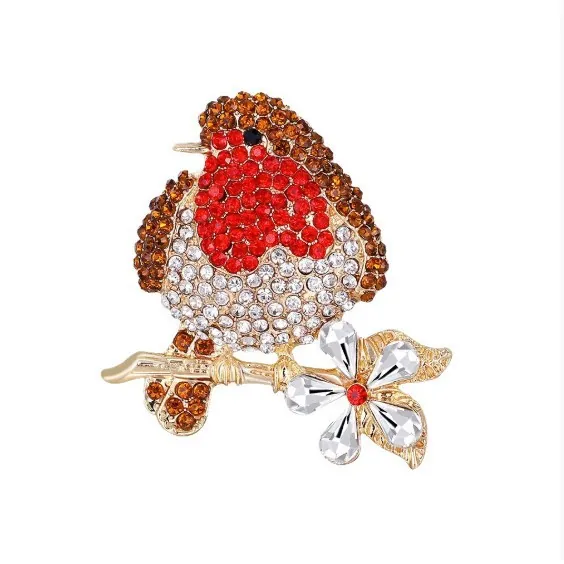 Exquisite Rhinestone Bird Brooch For Women Vintage Alloy Animal Robin Brooch Pin For Coats Sweaters Fashion Jewelry Gift