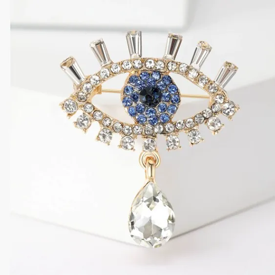 Luxury Evil Eye Brooch Pin For Women Zinc Alloy Rhinestone Eye Shaped Breastpin Fashion Jewelry Accessory For Clothing Decoration