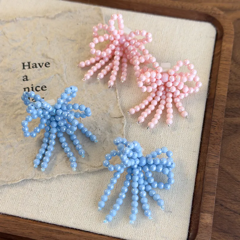 Clips de Chaussures Noeud Perlé Faits Main pour Femmes Filles Boucles de Chaussures Gland Künstliche Perle Doux Accessoires de Chaussures Rose Bleu
