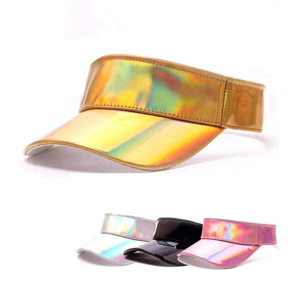 Holographic Laser Sun Visor Hat Faux Leather Metallic Shiny Summer Outdoor Sun Protection For Women Men