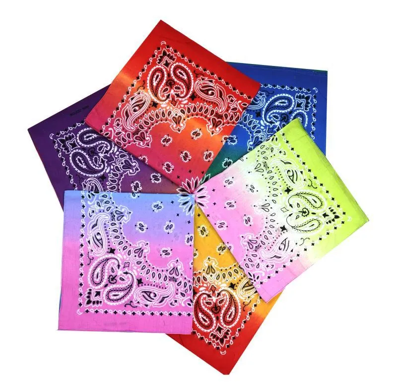Bohemian Paisley Bandana 100% Cotton Gradient Color Headscarf For Outdoor Hiking Cycling Women Men Fashion Square Scarf