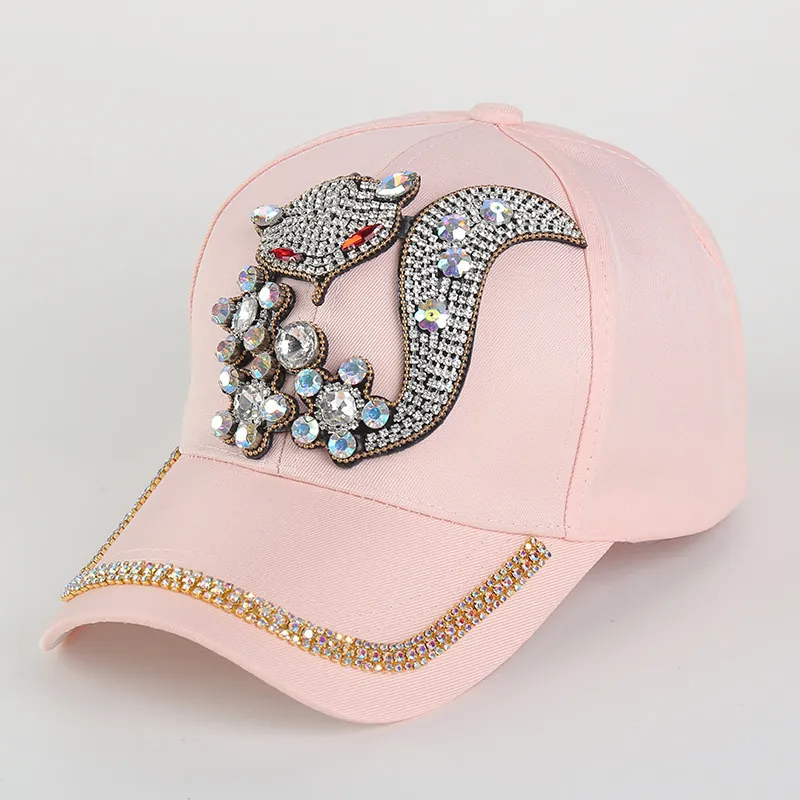 Fashionable Rhinestone Fox Baseball Cap For Women Sparkly Animal Pattern Thickened Autumn Winter Casual Outdoor Sun Hat