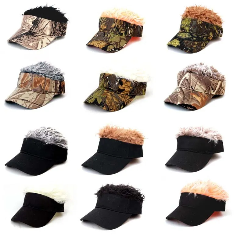 Unisex Novelty Wig Baseball Cap Synthetic Hair Camouflage Peaked Cap Outdoor Party Fun Sunshade Hat Men Women Cotton Wig Hat