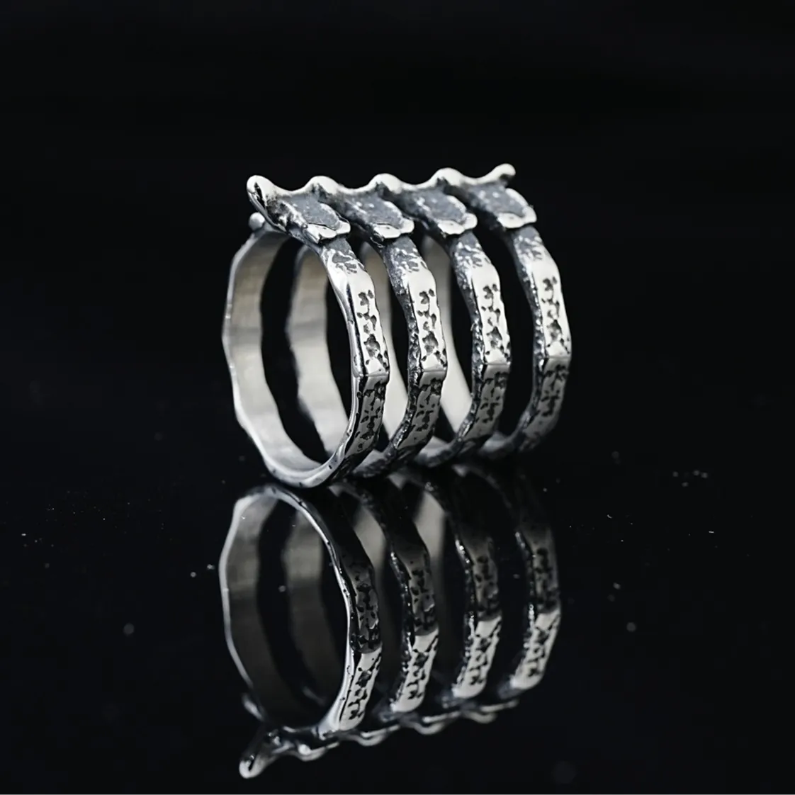 Gothic Skeleton Ribs Ring Titanium Steel Punk Hip Hop Dark Style Rock Band Jewelry For Men Unisex Vintage Bone Ring