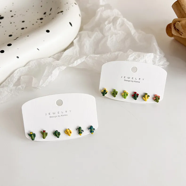 Cactus Stud Earrings With 925 Sterling Silver Earring Post Alloy Enamel Fresh Sweet Plant Minimalist Style Women Girls Daily Jewelry