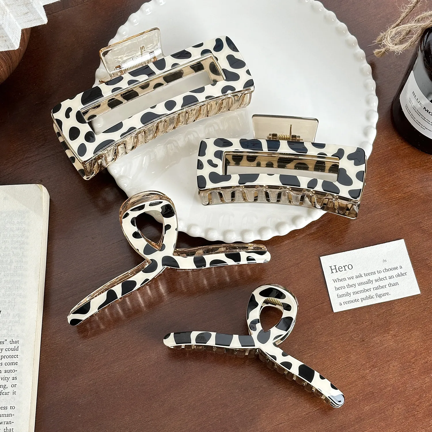 Cow Print Hair Claw Clip Large PVC Animal Pattern Geometric Square Star Hair Accessories For Women Hair Styling Tool