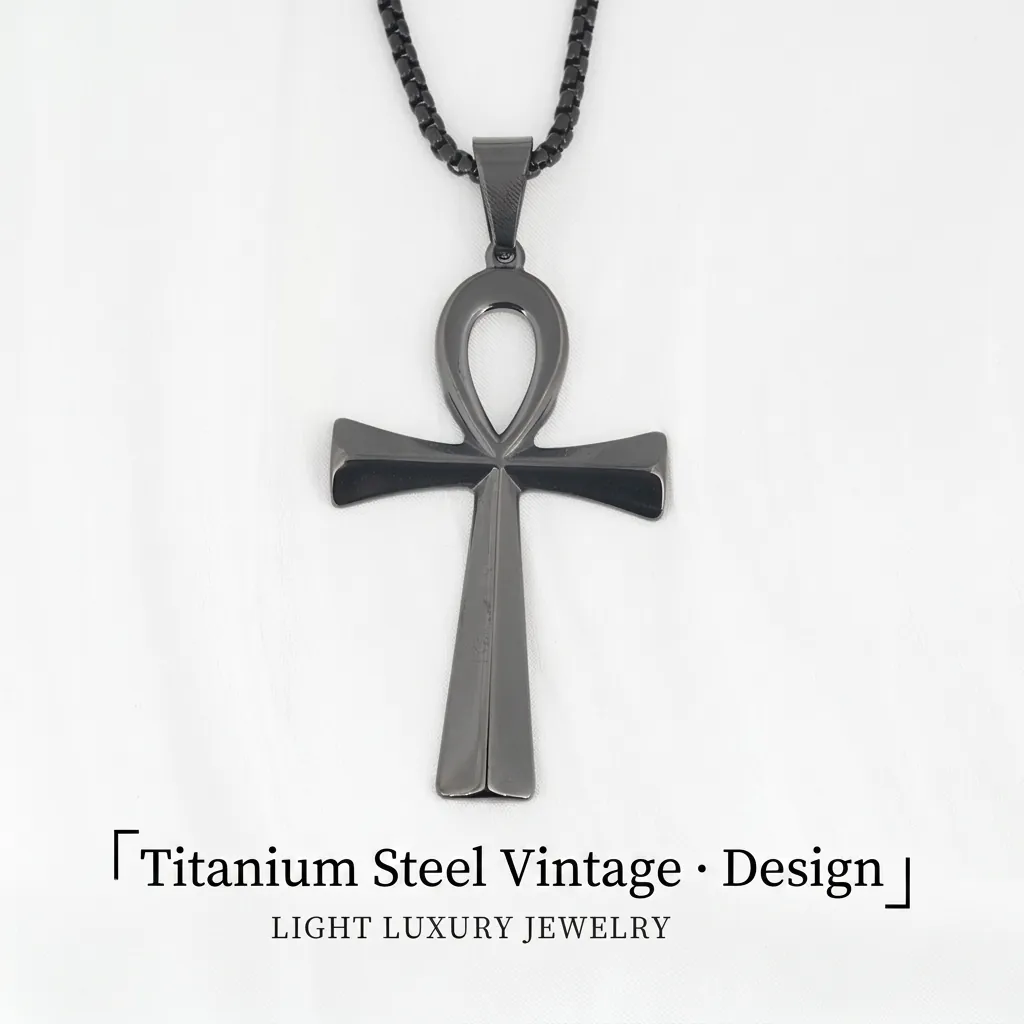 Vintage Stainless Steel Black Ankh Cross Pendant Necklace For Men Gothic Punk Egyptian Key Of Life Jewelry Gift