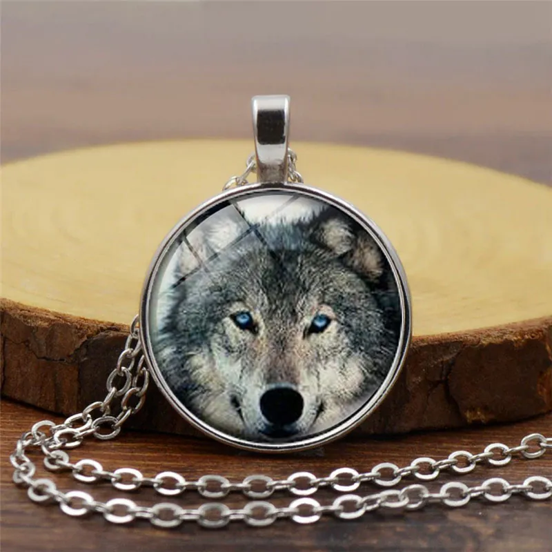 Vintage Wolfskopf Anhänger Halskette Legierung Glas Zeit Edelstein Schmuck Punk Tierporträt Pulloverkette Für Herren Damen Zubehör