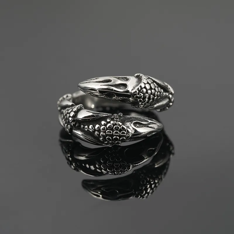 Bague Vintage en Acier Titane Griffe de Dragon pour Hommes Style Punk Gothique Texture Écailles Bague Gothique
