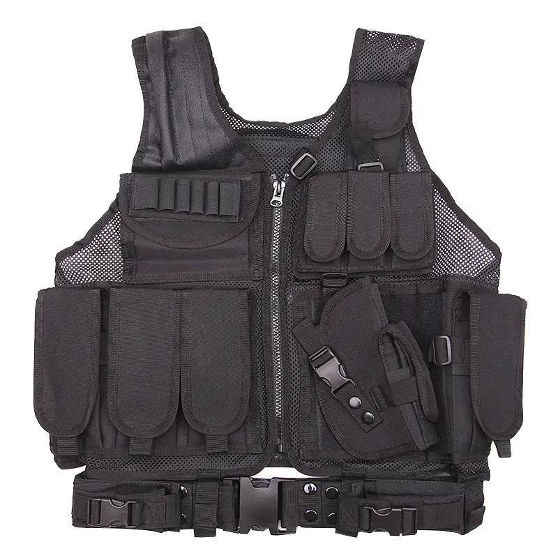 Men Tactical Mesh Vest Multi-Pocket Outdoor Training CS Gear Breathable Adjustable Combat Waistcoat 600D Oxford Cloth