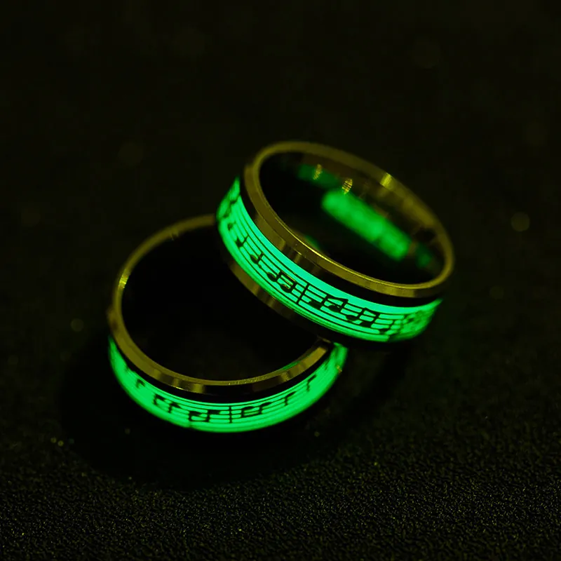 Luminous Music Staff Ring Titanium Steel Glow In The Dark Musical Note Band Ring For Men Women Personalized Jewelry Accessory