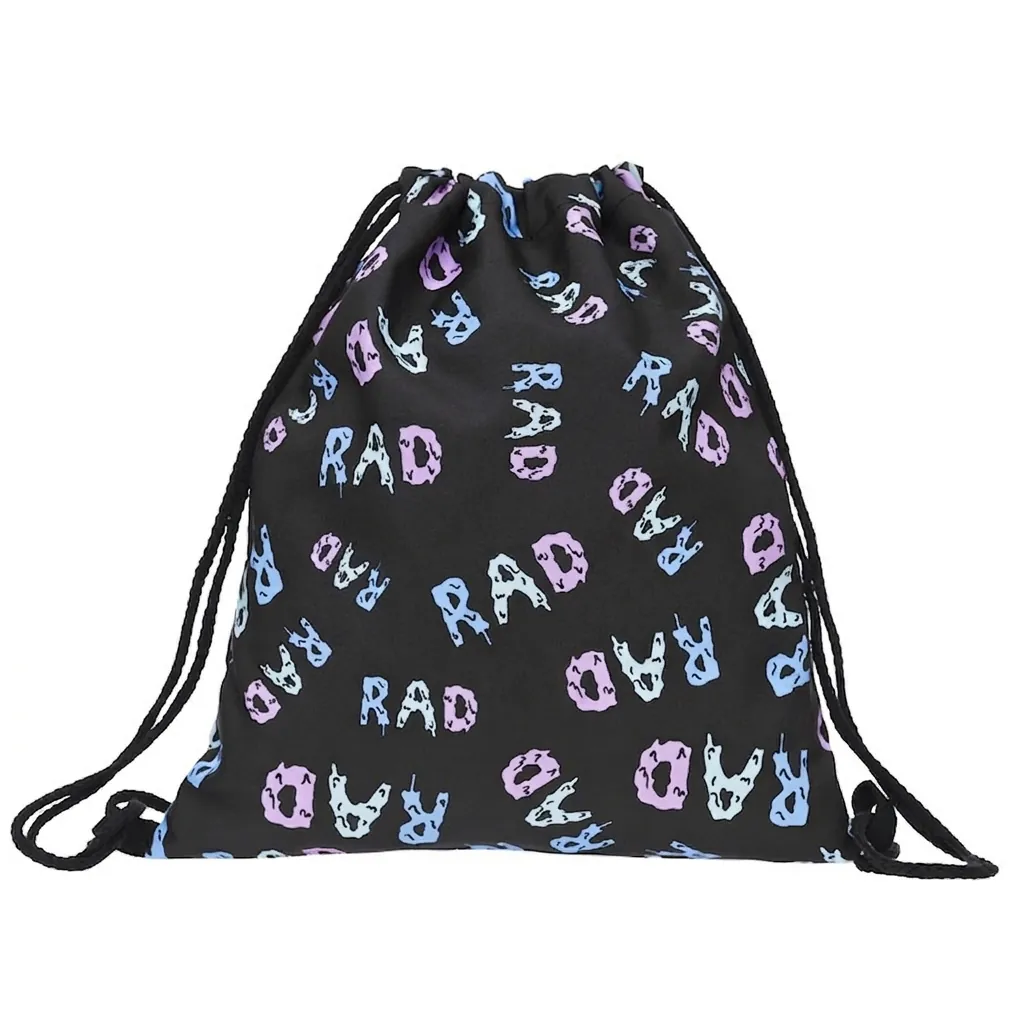 Street Style Letter Print Drawstring Backpack For Women Portable Polyester Travel Storage Bag 3D Printed Casual Sack