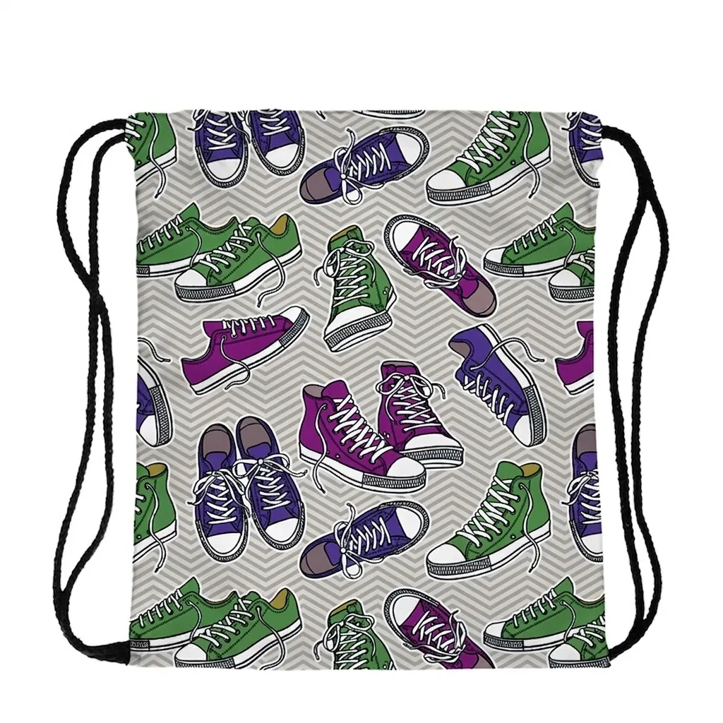 Tragbarer Polyester Zuziehbeutel Mit Cartoon Sneaker Muster Für Reisen Fitnessstudio Schule Tägliche Aufbewahrung