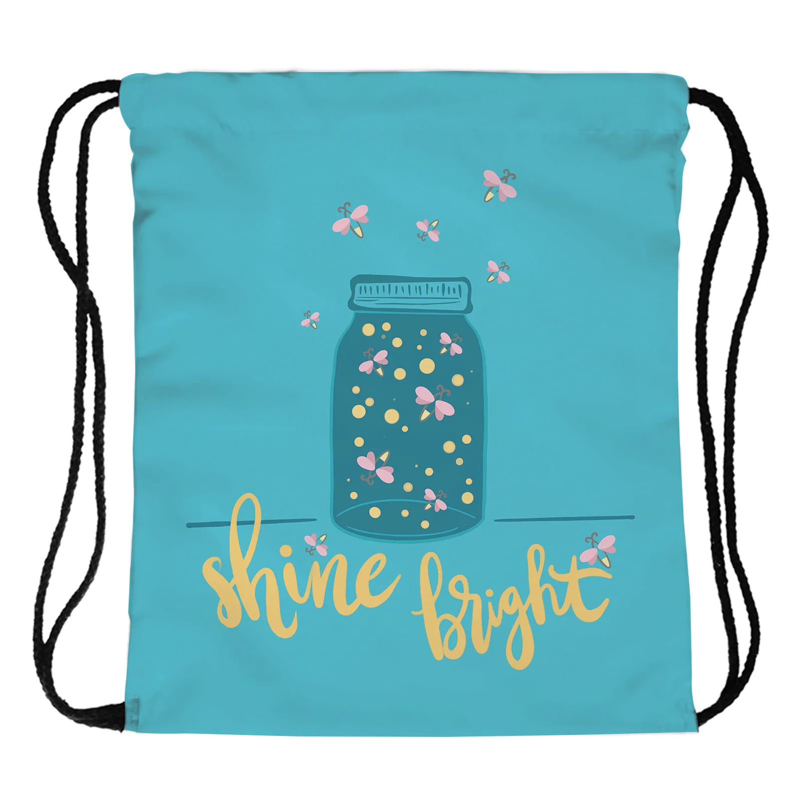 Firefly Print Polyester Drawstring Backpack Shine Bright Art Design For Outdoor Travel Casual Lightweight Portable Daypack