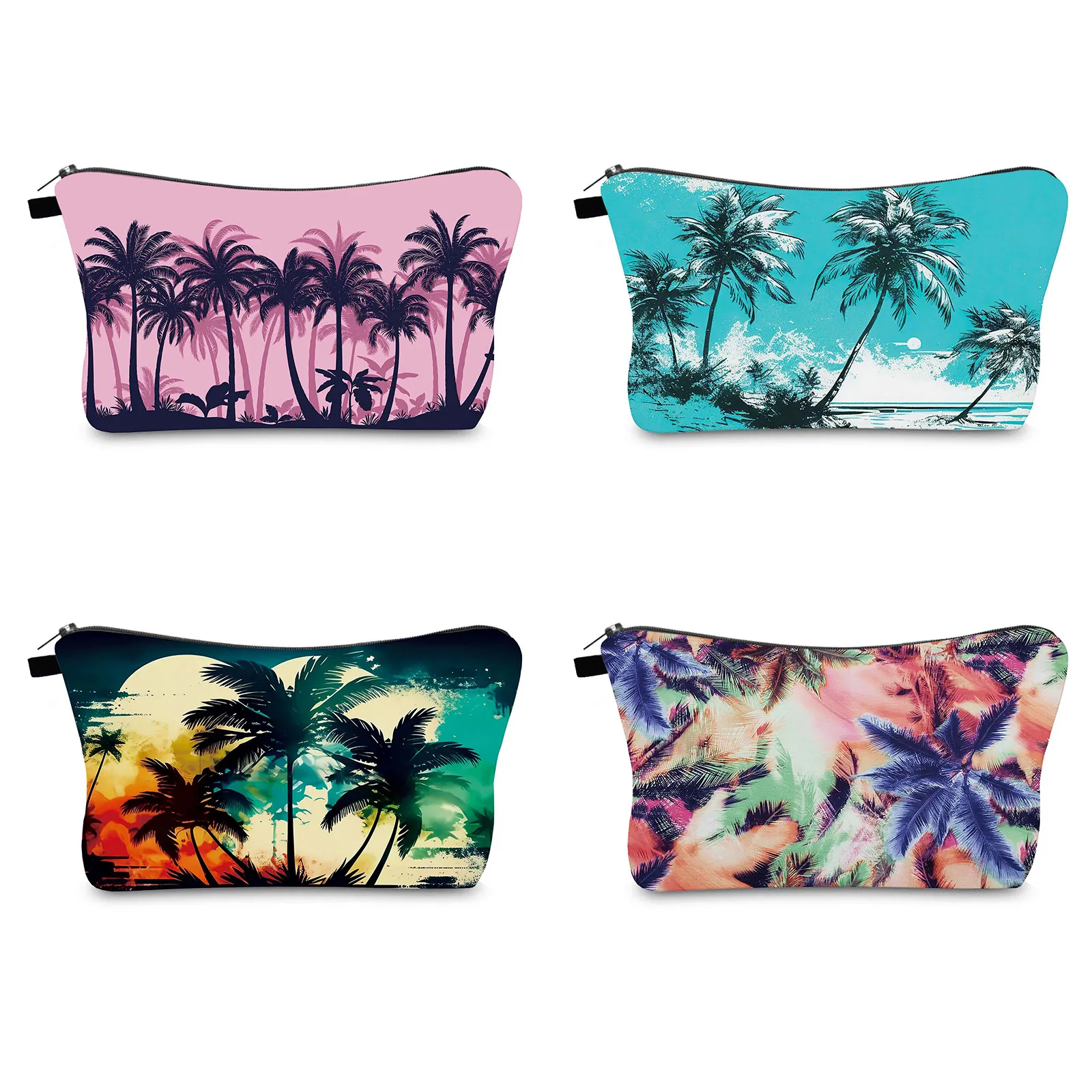 Tropical Palm Tree Print Makeup Bag Polyester Waterproof Travel Toiletry Case Portable Cosmetic Organizer For Women Gift