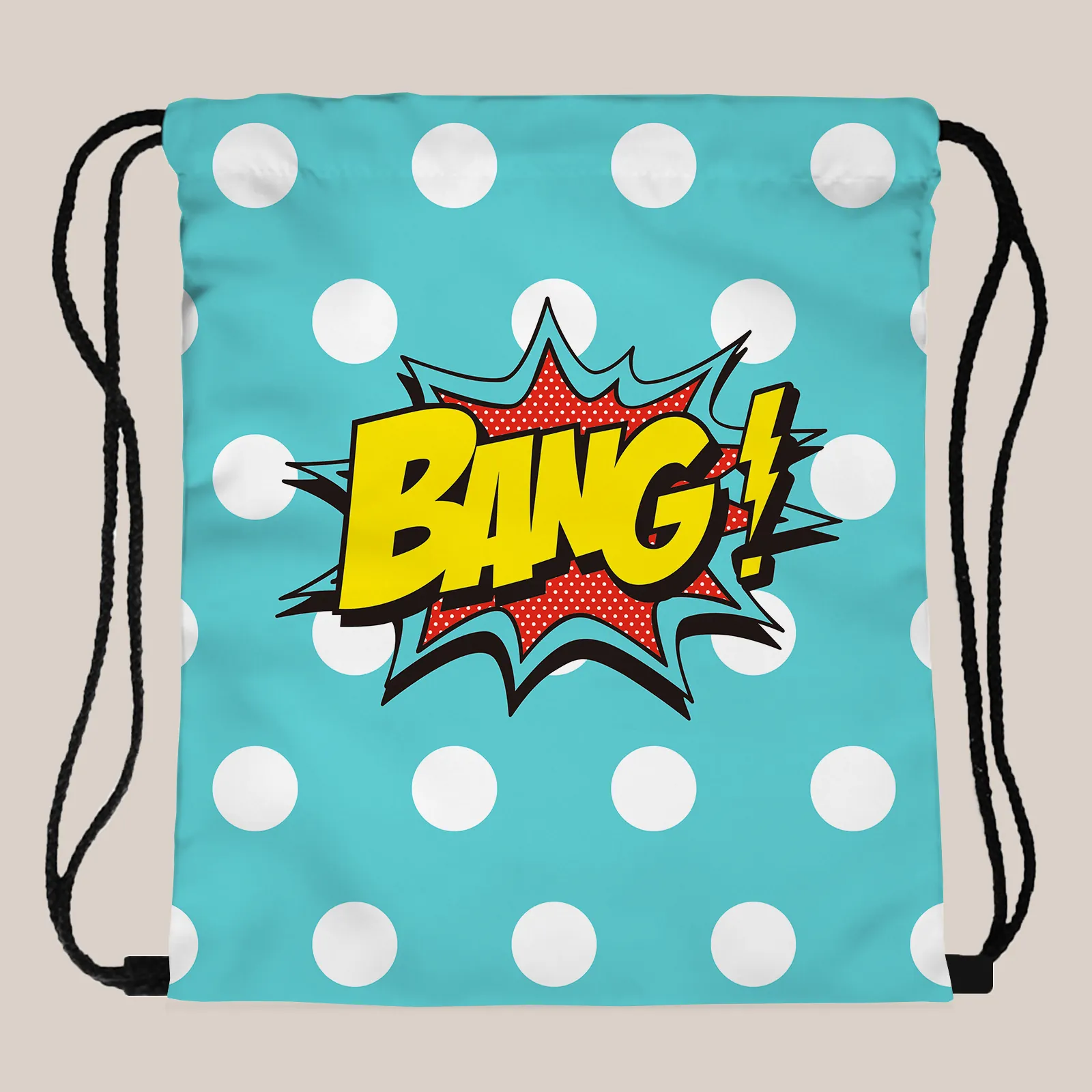 Pop Art Blue Polka Dot Drawstring Backpack Lightweight Polyester Travel Storage Bag For Women BANG Graphic Print