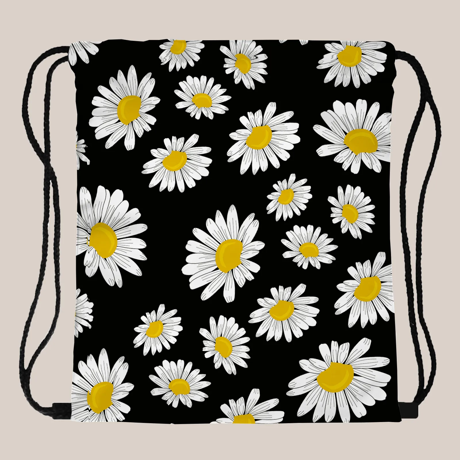 Women Sunflower Printed Drawstring Backpack Portable Travel Cinch Sack Lightweight Polyester Sport Gym Bag School Storage Sackpack