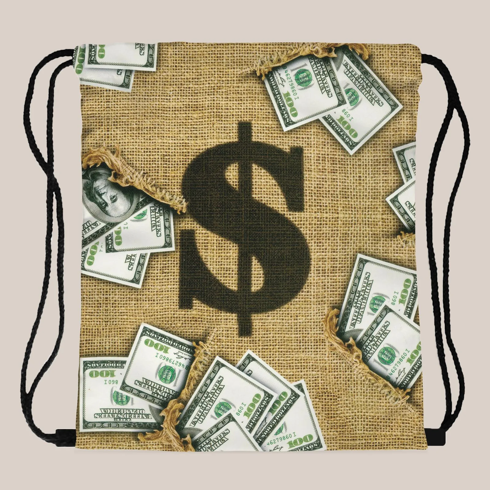 Sacca a Coulisse Creativa con Stampa Dollaro e Soldi in Poliestere Consistenza Sacco per Viaggi Zaino Leggero da Donna