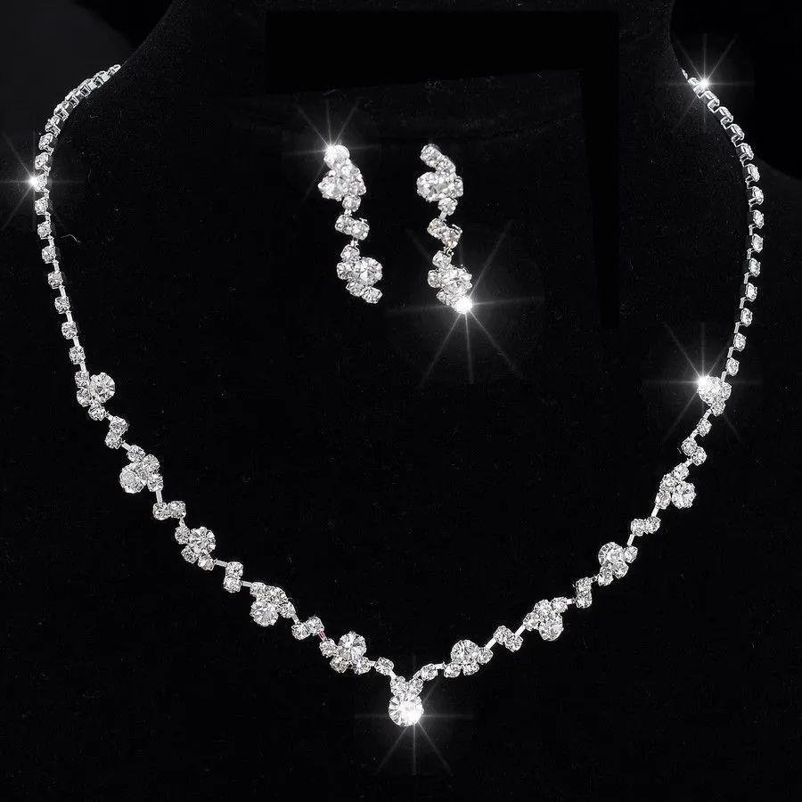 Bridal Jewelry Set Rhinestone Alloy Necklace Earrings Set For Wedding Party Women Luxurious Crystal Accessories