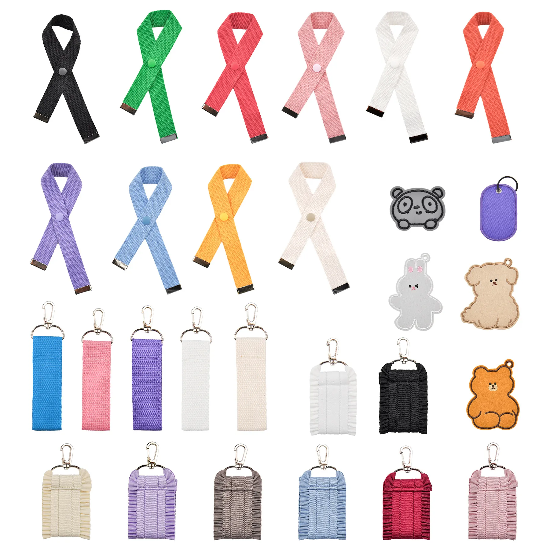 Woven Webbing Luggage Tag DIY Embroidery Patch Keychain Bag Charm Decorative Strap With Metal Buckle For Travel Suitcase
