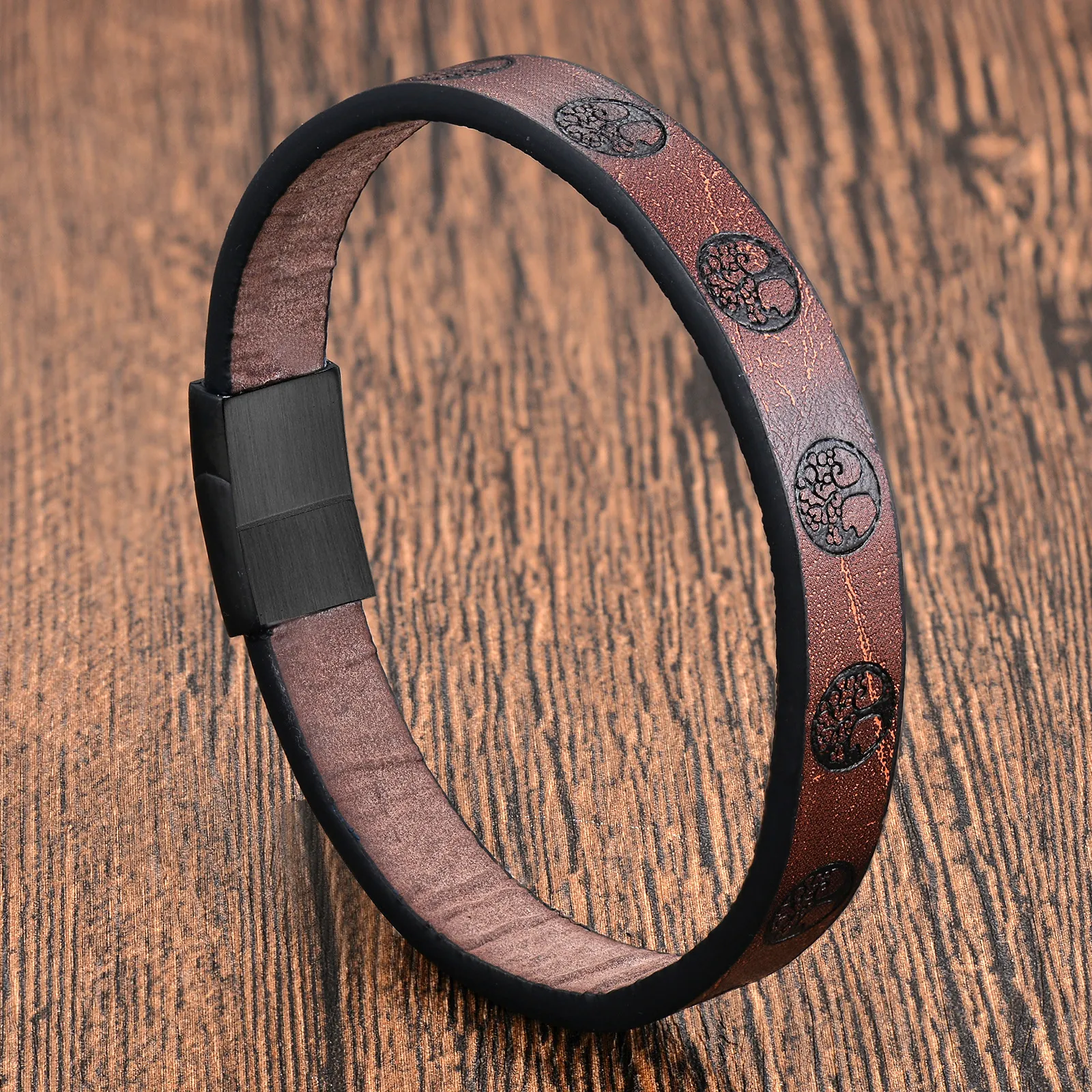 Vintage Men Leather Bracelet Stainless Steel Tree Of Life Braided Multi-layer Leather Wristband Men Jewelry